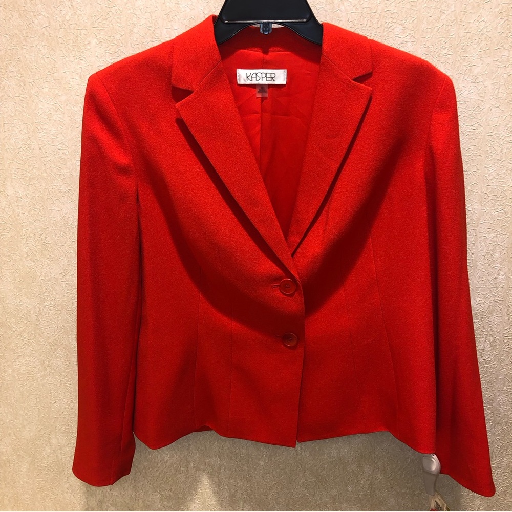 Kasper Stretch Crepe Notch Lapel Two Button Jacket Bright Red Work, Size 14, NWT